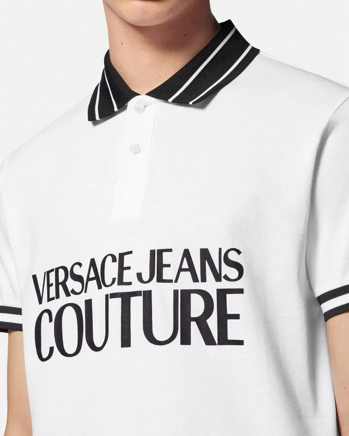 Versace Logo Polo Shirt Whiteprint Men Jeans Couture