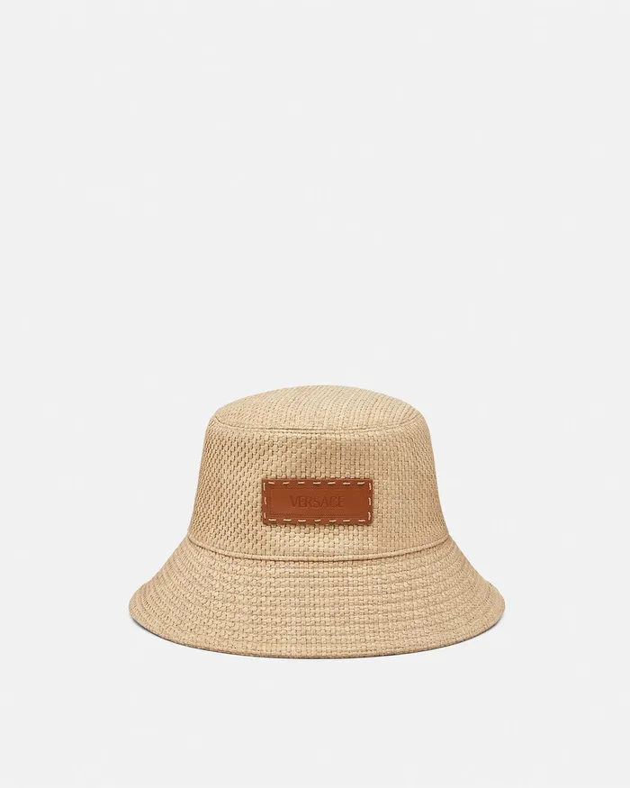 Versace Logo Raffia Bucket Hat Beige WomenMen Hats and Caps