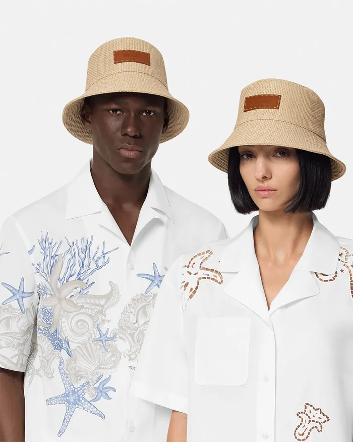 Versace Logo Raffia Bucket Hat Beige WomenMen Hats and Caps