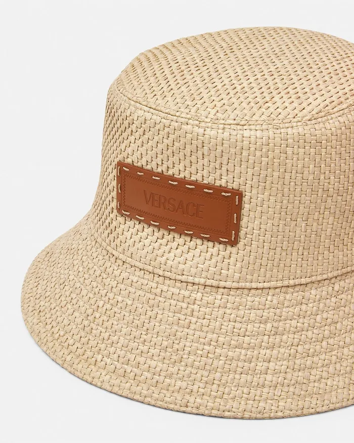 Versace Logo Raffia Bucket Hat Beige WomenMen Hats and Caps