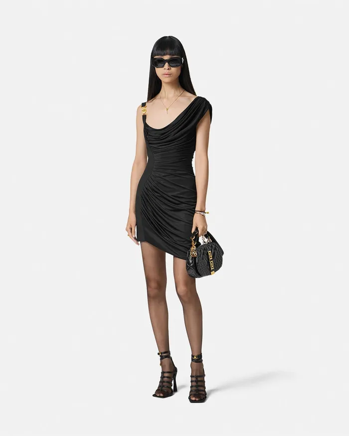 Versace Medusa 03995 Draped Mini Dress Black Women Dresses