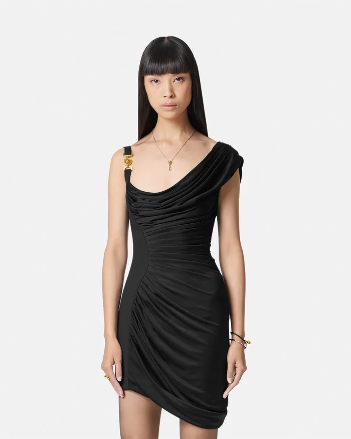 Versace Medusa 03995 Draped Mini Dress Black Women Dresses