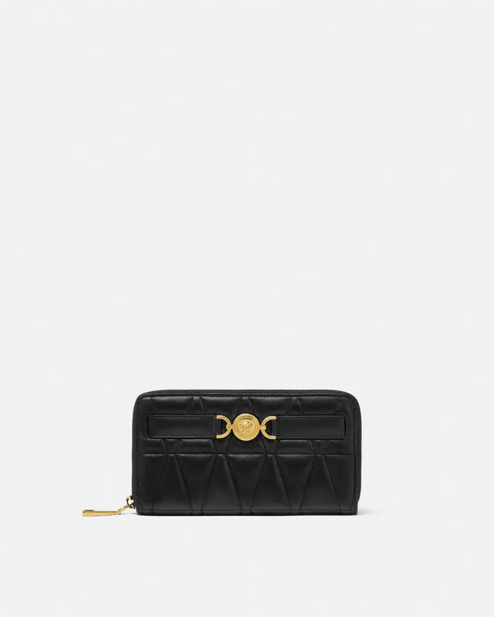 Versace Medusa 03995 Quilted Long Wallet Blackgold Women Wallets