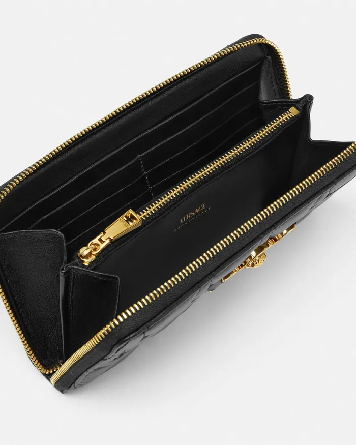Versace Medusa 03995 Quilted Long Wallet Blackgold Women Wallets