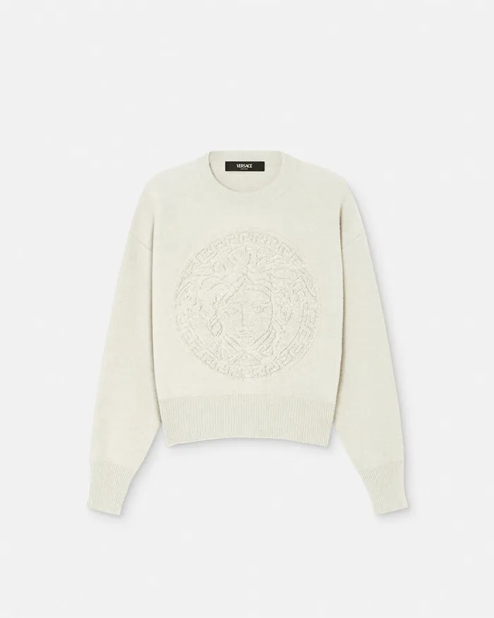 Versace Medusa WoolBlend Knit Towel Sweater White Women Knitwear