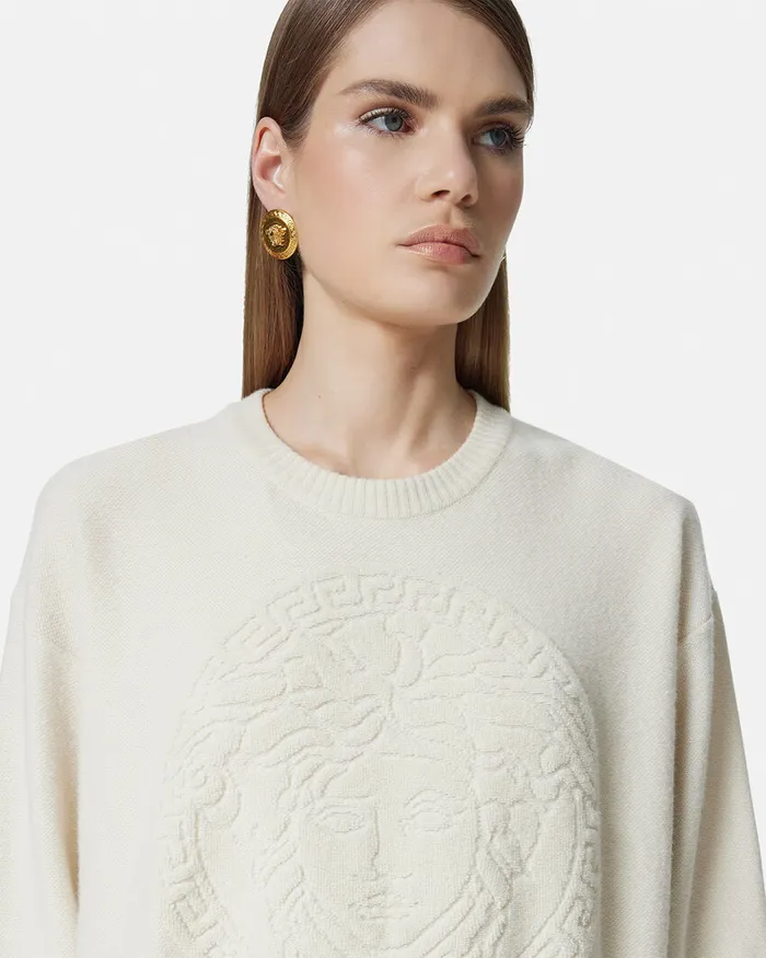Versace Medusa WoolBlend Knit Towel Sweater White Women Knitwear