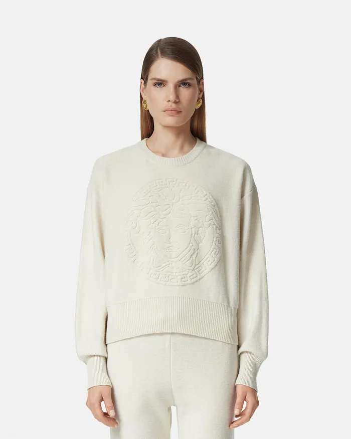 Versace Medusa WoolBlend Knit Towel Sweater White Women Knitwear