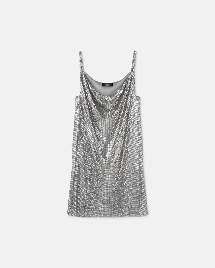 Versace Metal Mesh Slip Mini Dress Silver Women Dresses