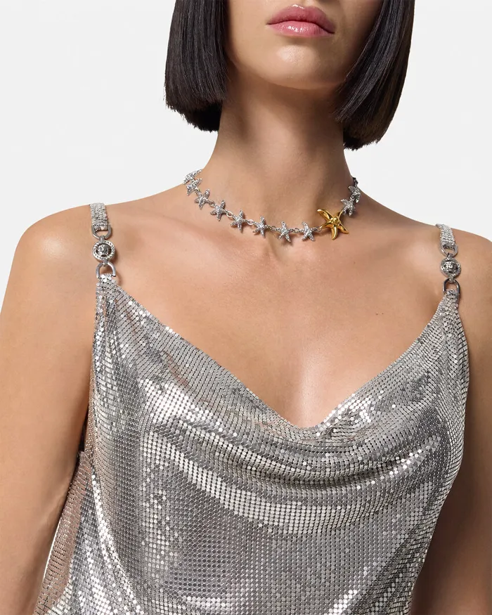 Versace Metal Mesh Slip Mini Dress Silver Women Dresses