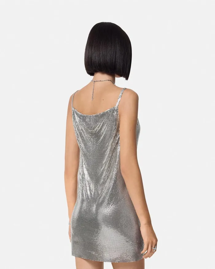 Versace Metal Mesh Slip Mini Dress Silver Women Dresses