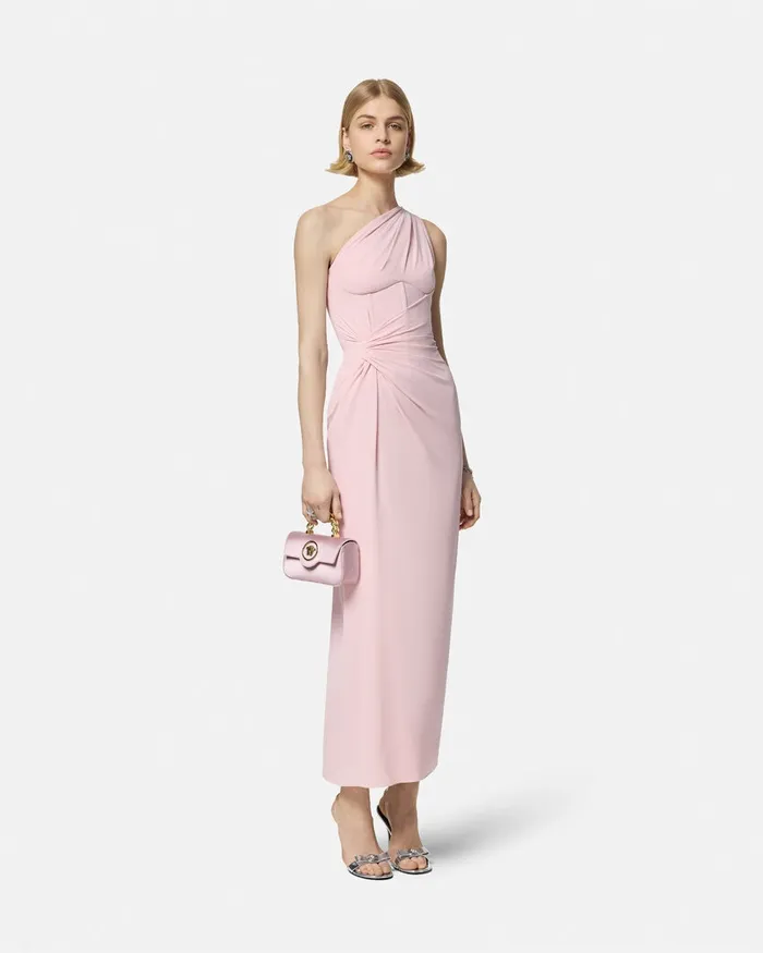 Versace OneShoulder Silk Georgette Gown Light Pink Women Dresses