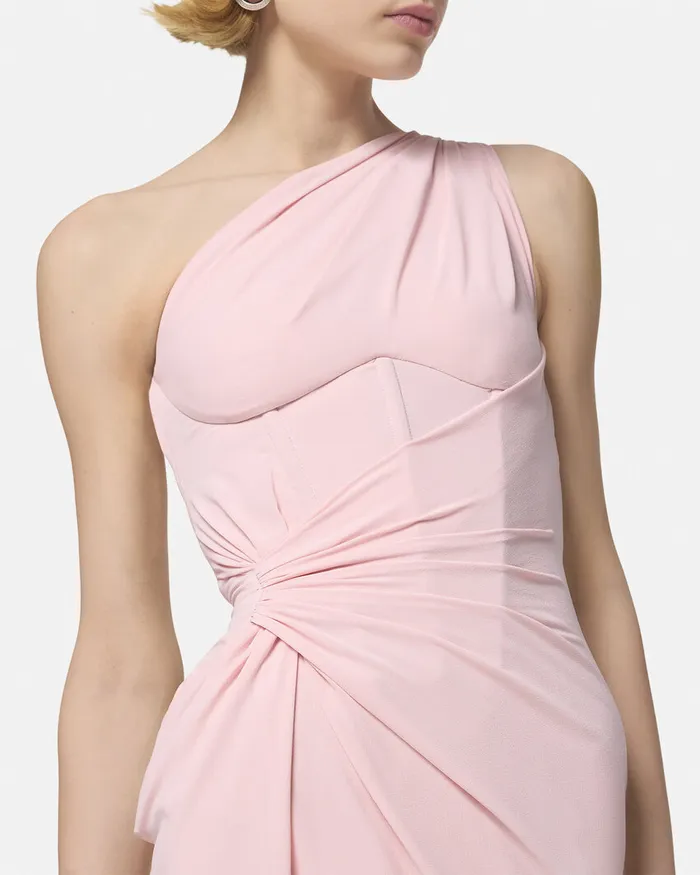 Versace OneShoulder Silk Georgette Gown Light Pink Women Dresses