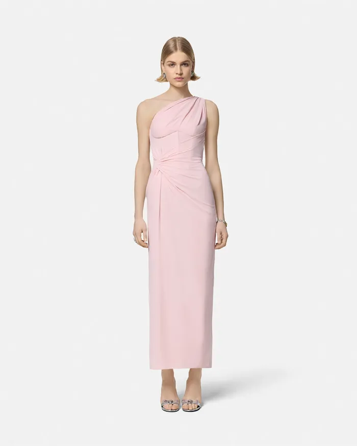 Versace OneShoulder Silk Georgette Gown Light Pink Women Dresses