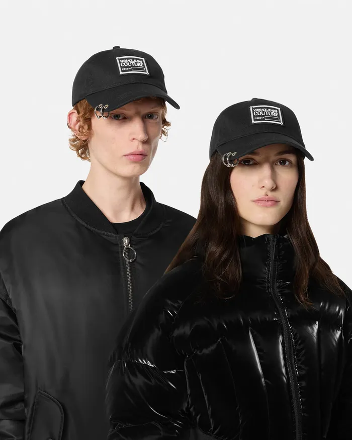 Versace Piece Number Piercing Baseball Cap Blackprint WomenMen Jeans Couture