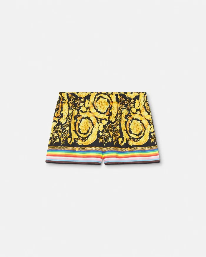 Versace Pride Barocco Silk Boxer Short Blackprint Women Pants and Shorts