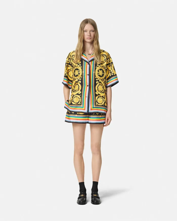 Versace Pride Barocco Silk Boxer Short Blackprint Women Pants and Shorts