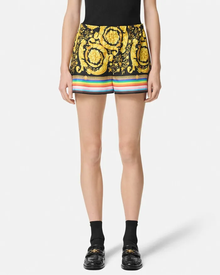 Versace Pride Barocco Silk Boxer Short Blackprint Women Pants and Shorts