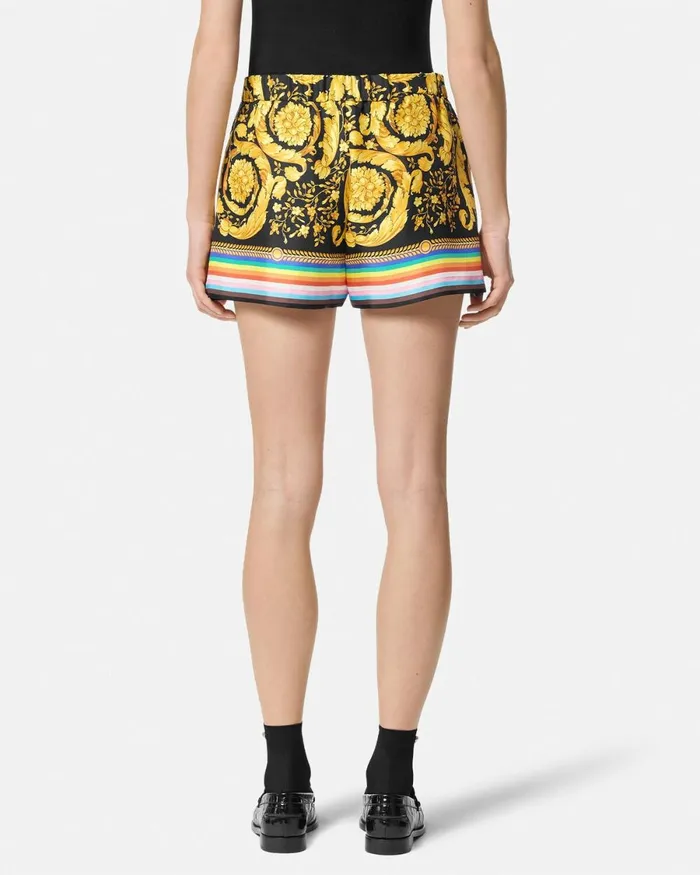 Versace Pride Barocco Silk Boxer Short Blackprint Women Pants and Shorts
