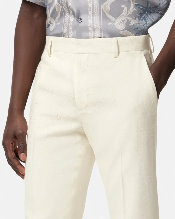 Versace SilkBlend Malfil Formal Pants White Men Blazers and Suits