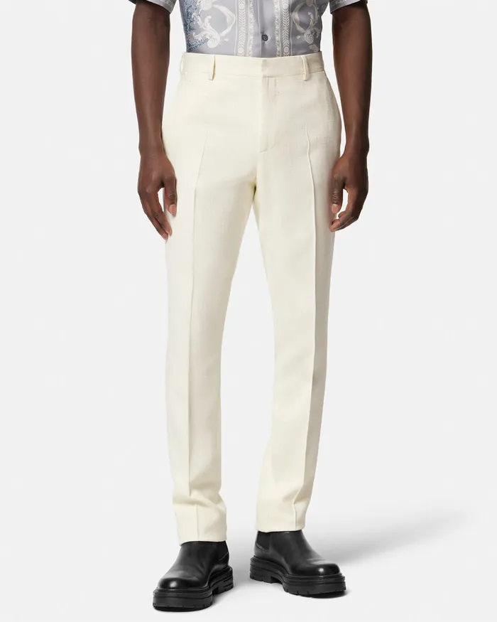 Versace SilkBlend Malfil Formal Pants White Men Blazers and Suits