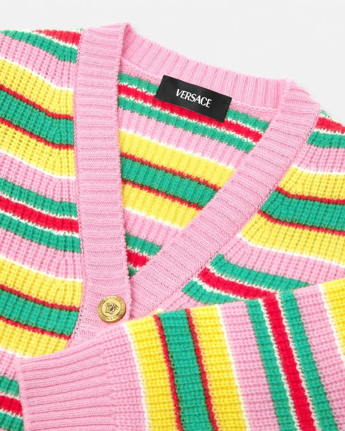 Versace Striped CableKnit Cardigan Print Kids Knitwear and Sweatshirts