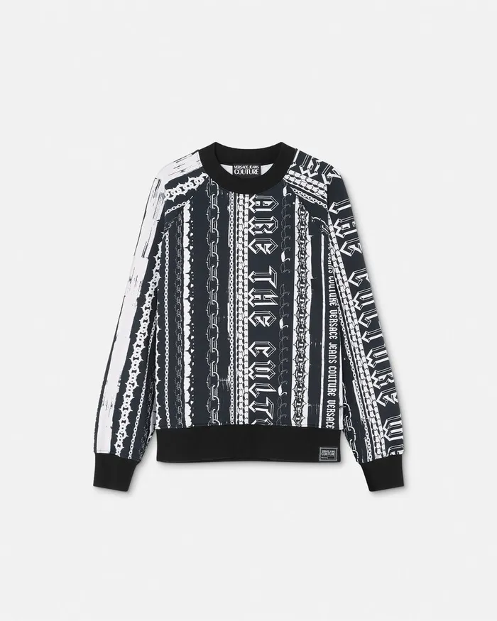 Versace Stripes RelaxedFit Sweatshirt Blackprint Men Jeans Couture