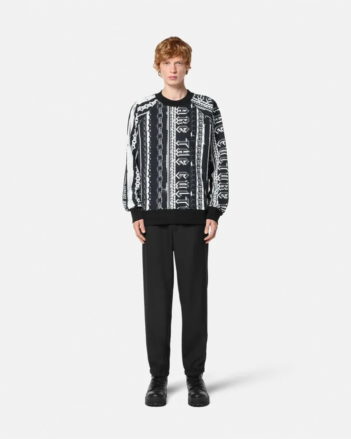 Versace Stripes RelaxedFit Sweatshirt Blackprint Men Jeans Couture
