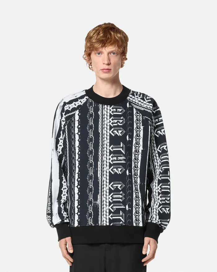 Versace Stripes RelaxedFit Sweatshirt Blackprint Men Jeans Couture
