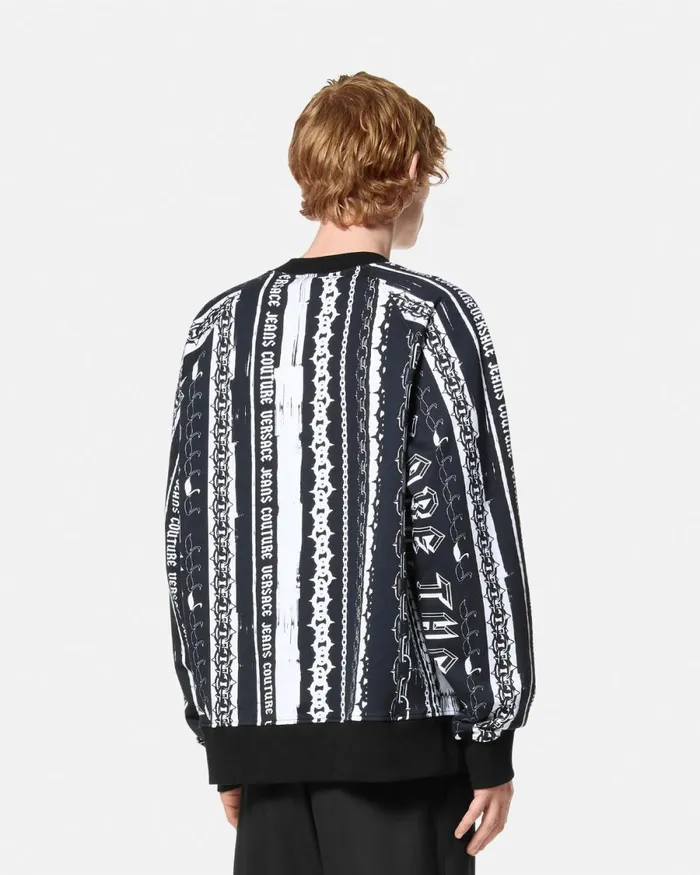 Versace Stripes RelaxedFit Sweatshirt Blackprint Men Jeans Couture