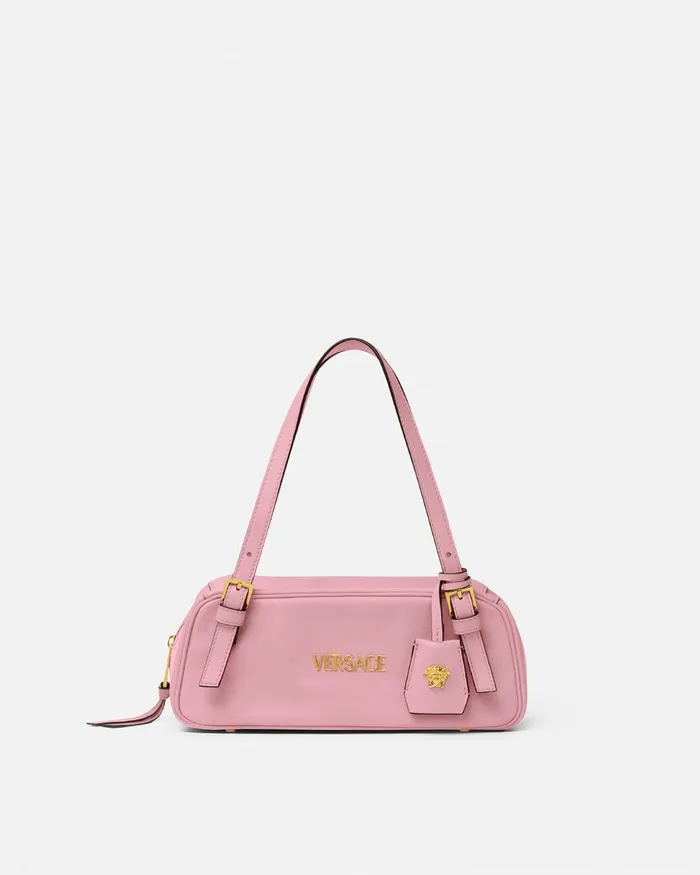 Versace Tag Bowling Shoulder Bag Pink Women Top Handle