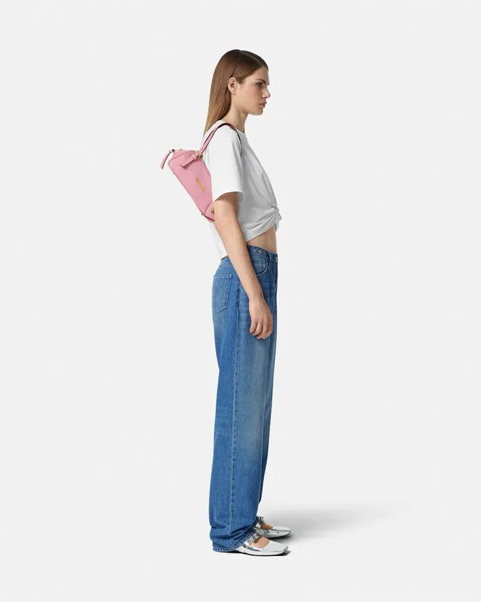 Versace Tag Bowling Shoulder Bag Pink Women Top Handle