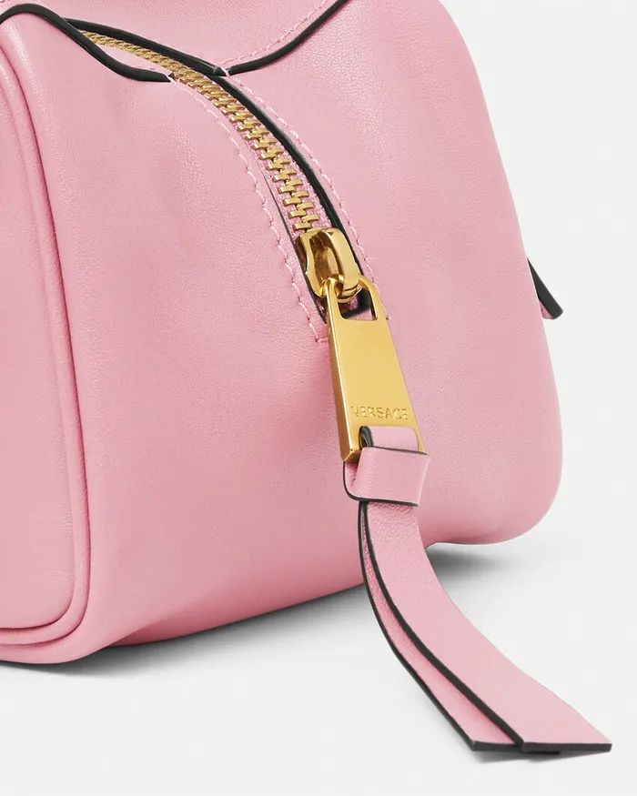 Versace Tag Bowling Shoulder Bag Pink Women Top Handle