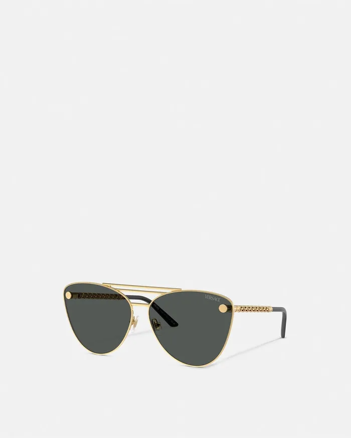 Versace Tubular Greca CatEye Sunglasses Blackgold Women Sunglasses