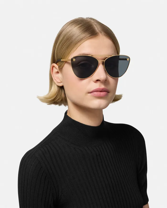 Versace Tubular Greca CatEye Sunglasses Blackgold Women Sunglasses
