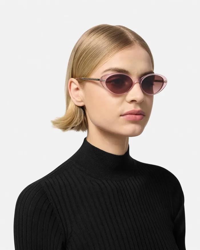 Versace Tubular Greca Oval Sunglasses Pink Women Sunglasses