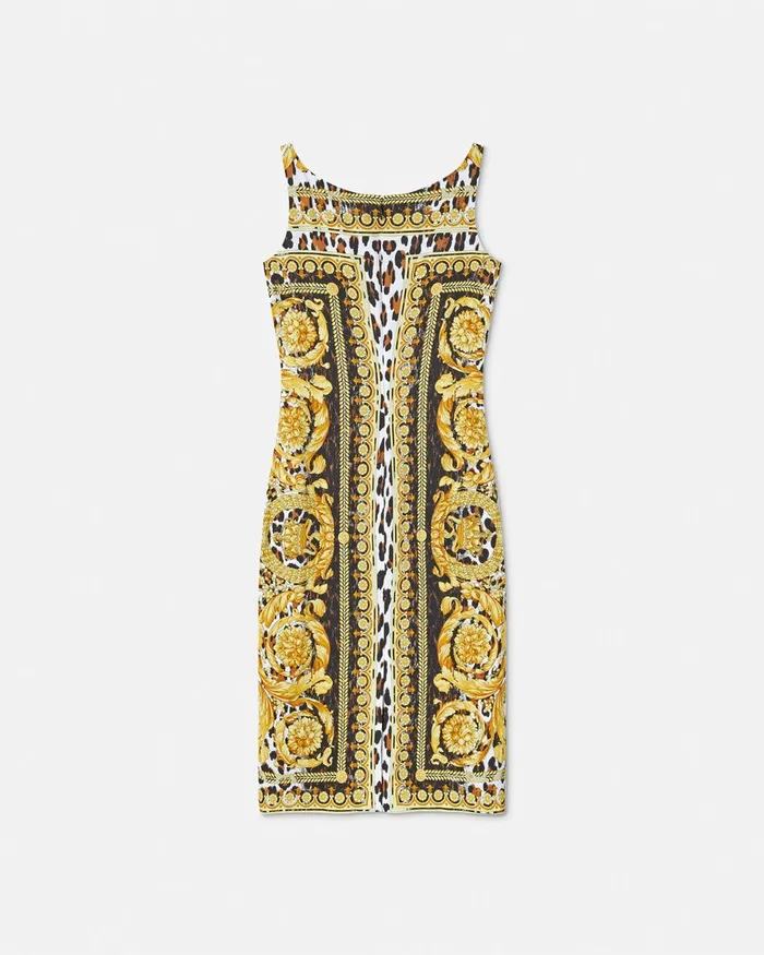Versace Wild Barocco Fitted Midi Dress Print Women Dresses