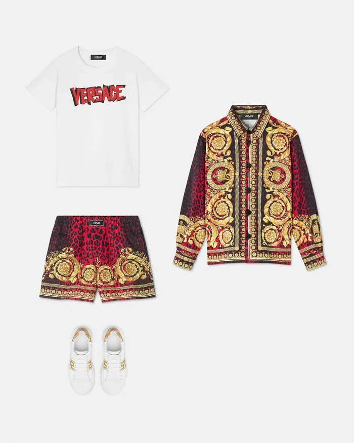Versace Wild Barocco Gabardine Shorts Printred Kids Pants