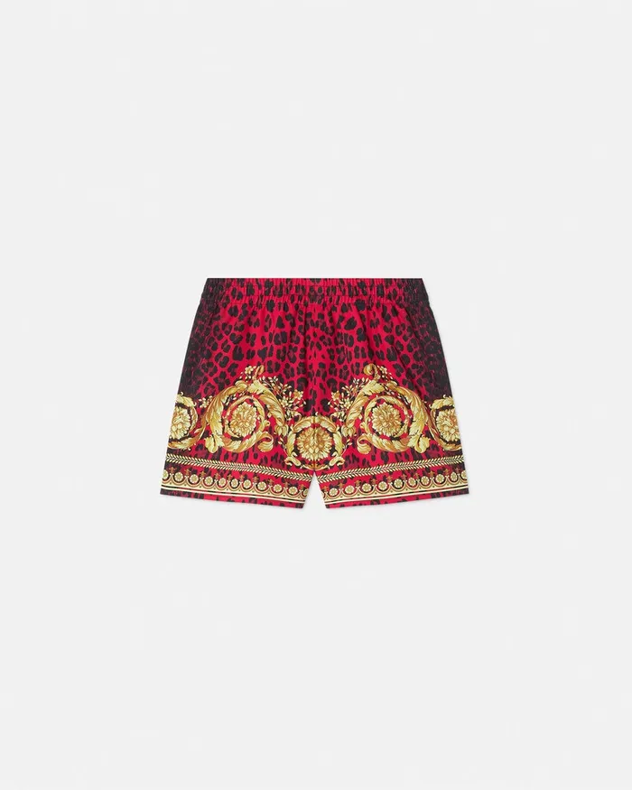 Versace Wild Barocco Gabardine Shorts Printred Kids Pants