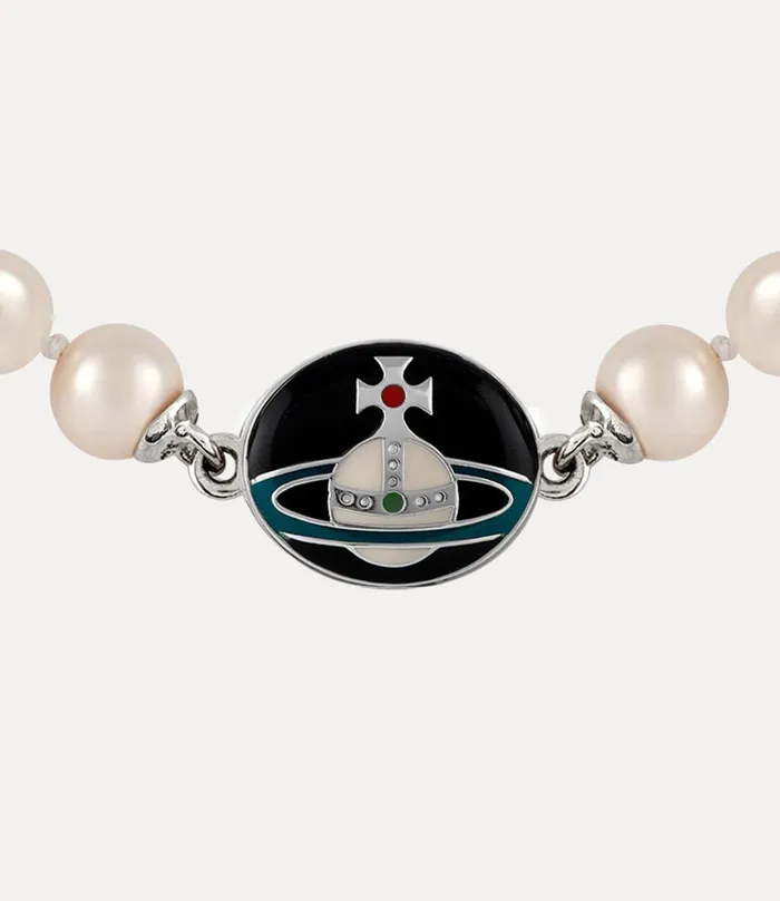 Vivienne Westwood Necklaces Men Man Loelia Large Pearl Necklace Platinumblackoffwhitegreenred