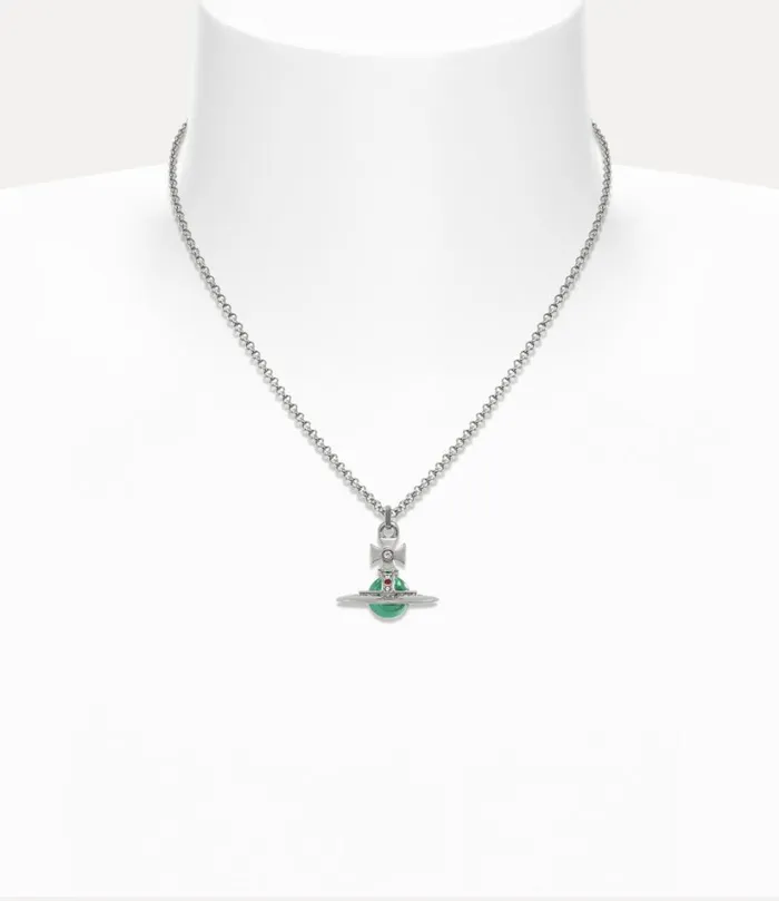 Vivienne Westwood Necklaces MenWomen New Tiny Orb Pendant Necklace Platinummint Greenmulti