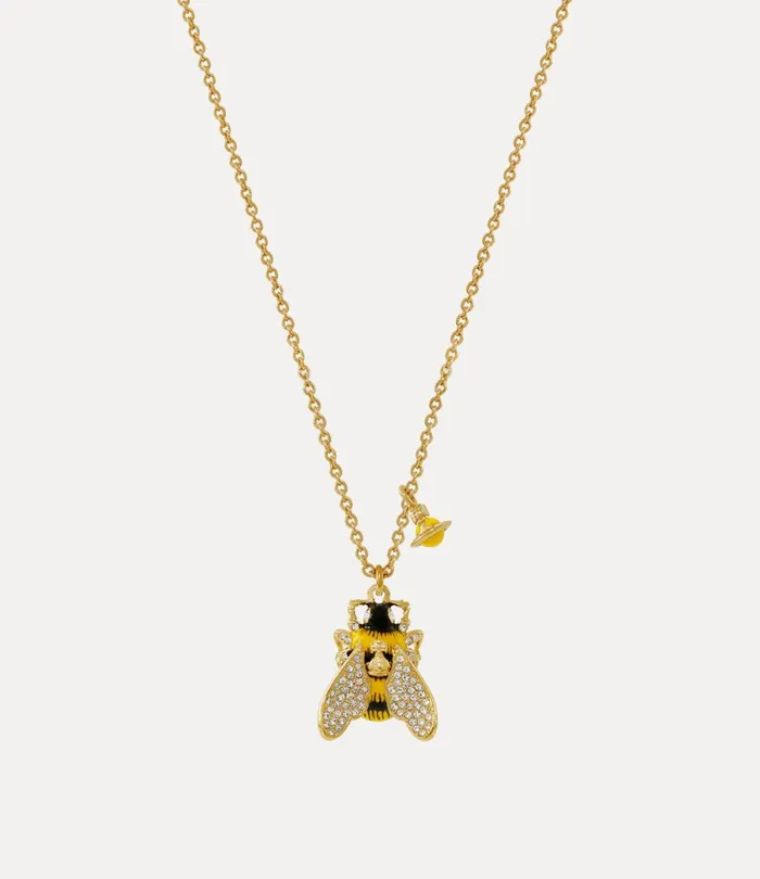 Vivienne Westwood Necklaces Women Bumble Bee Pendant Necklace Gold White Crystal Black Yellow Enamel Vivienne Westwood Necklaces Women Bumble Bee Pendant Necklace Gold White Crystal Black Yellow Enamel