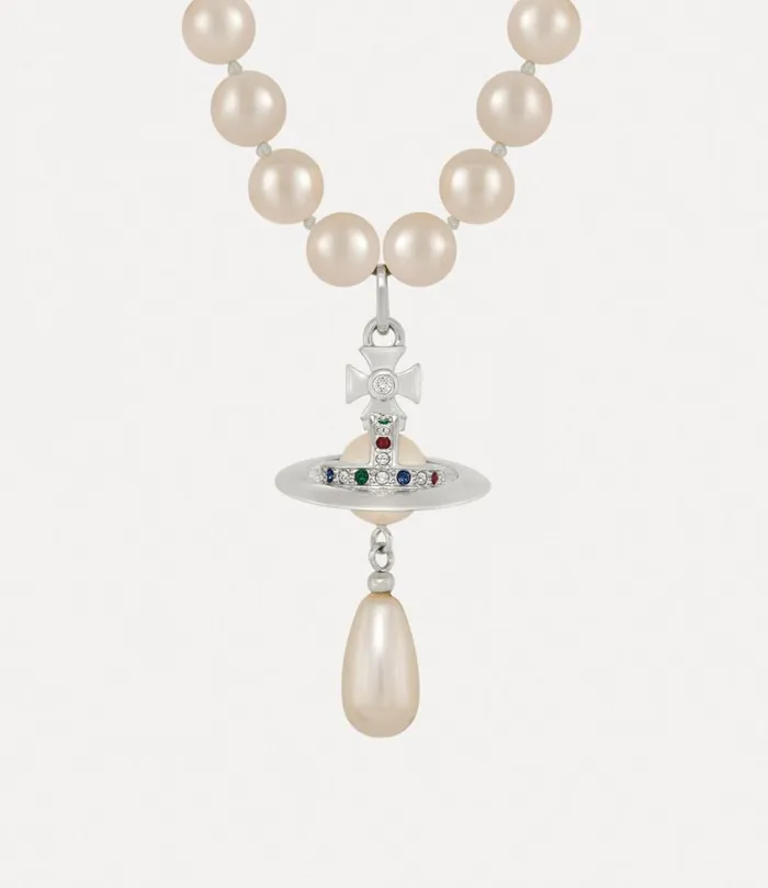 Vivienne Westwood Necklaces Women One Row Pearl Drop Choker Platinumpearlmulti