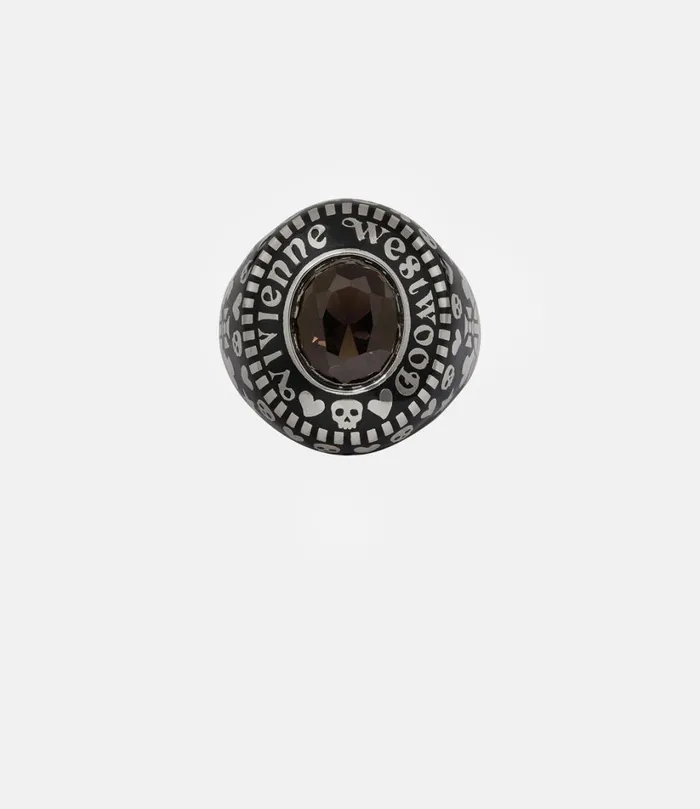 Vivienne Westwood Rings WomenMen Atticus Ring Platinumblack Patinadark Grey Czblack Resin Vivienne Westwood Rings WomenMen Atticus Ring Platinumblack Patinadark Grey Czblack Resin