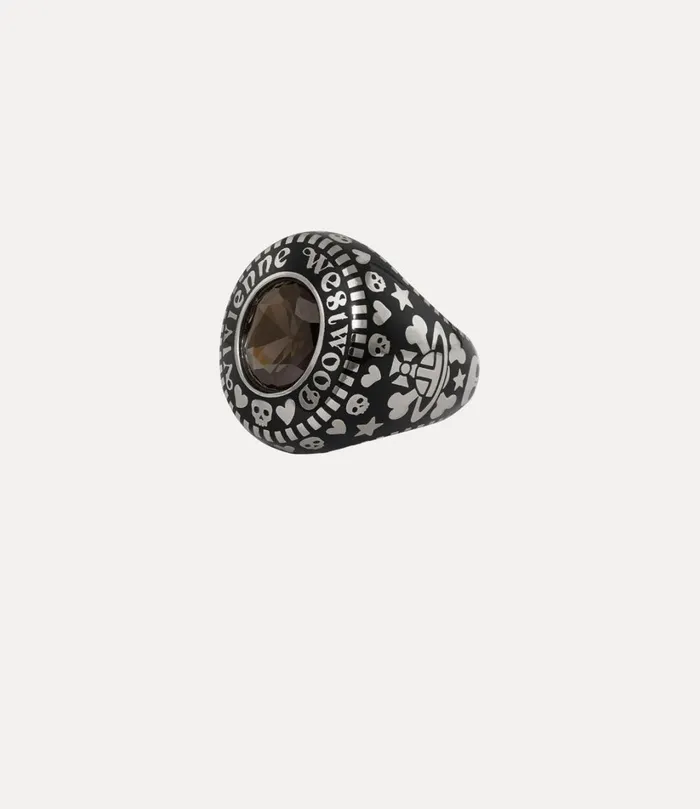 Vivienne Westwood Rings WomenMen Atticus Ring Platinumblack Patinadark Grey Czblack Resin