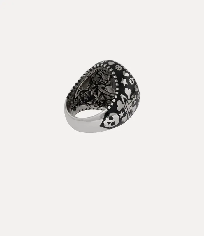 Vivienne Westwood Rings WomenMen Atticus Ring Platinumblack Patinadark Grey Czblack Resin