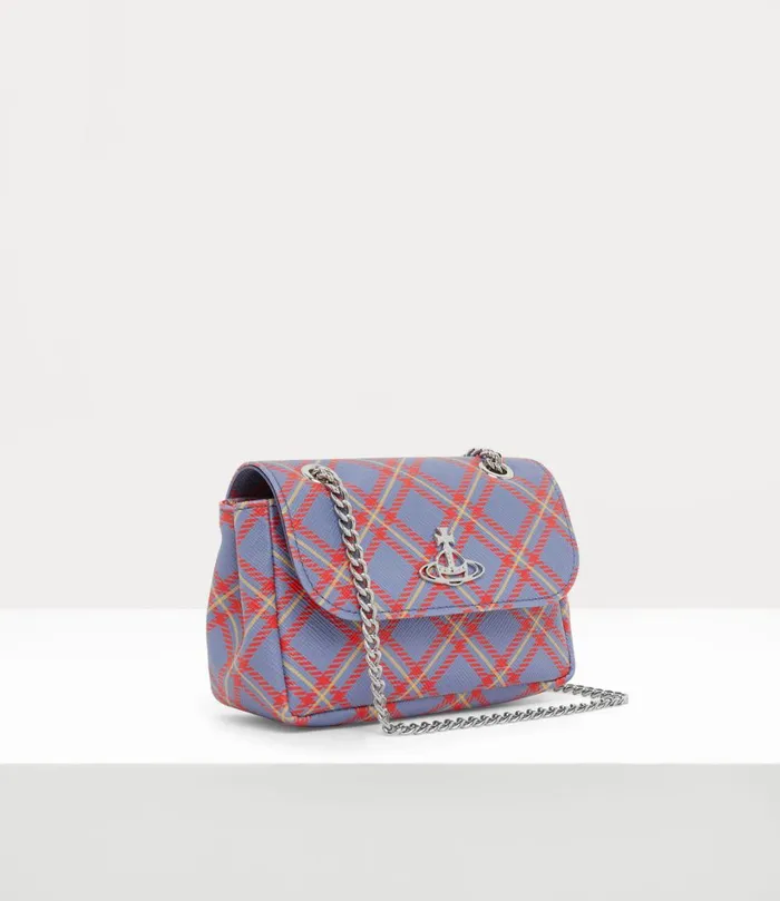 Vivienne Westwood Wallets And Purses Women Small Purse With Chain Handbag Blueorange Tartan