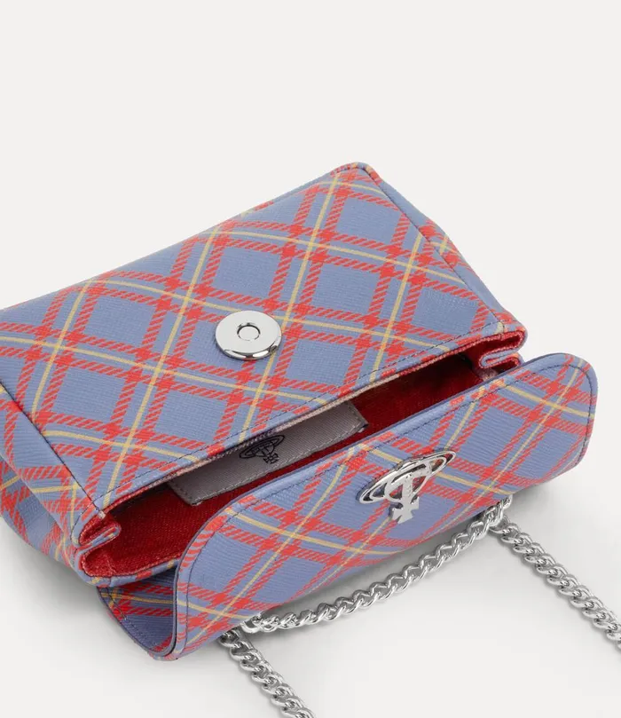 Vivienne Westwood Wallets And Purses Women Small Purse With Chain Handbag Blueorange Tartan