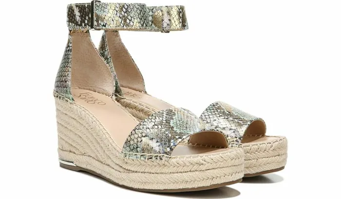Wedges Women Franco Sarto Franco Clemens Espadrille Wedge Sandal Green Snake Print Faux Leather