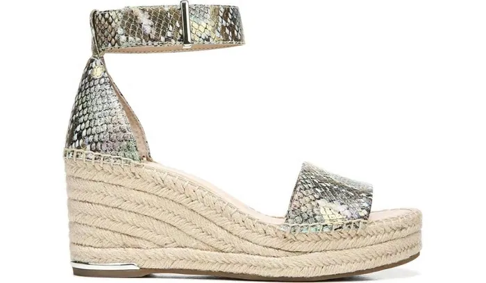 Wedges Women Franco Sarto Franco Clemens Espadrille Wedge Sandal Green Snake Print Faux Leather