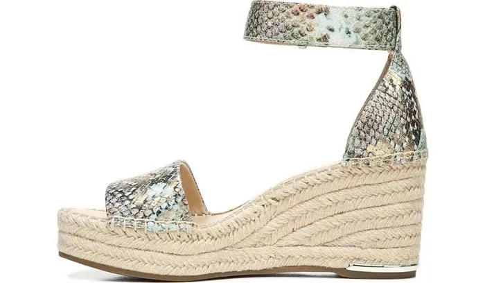 Wedges Women Franco Sarto Franco Clemens Espadrille Wedge Sandal Green Snake Print Faux Leather